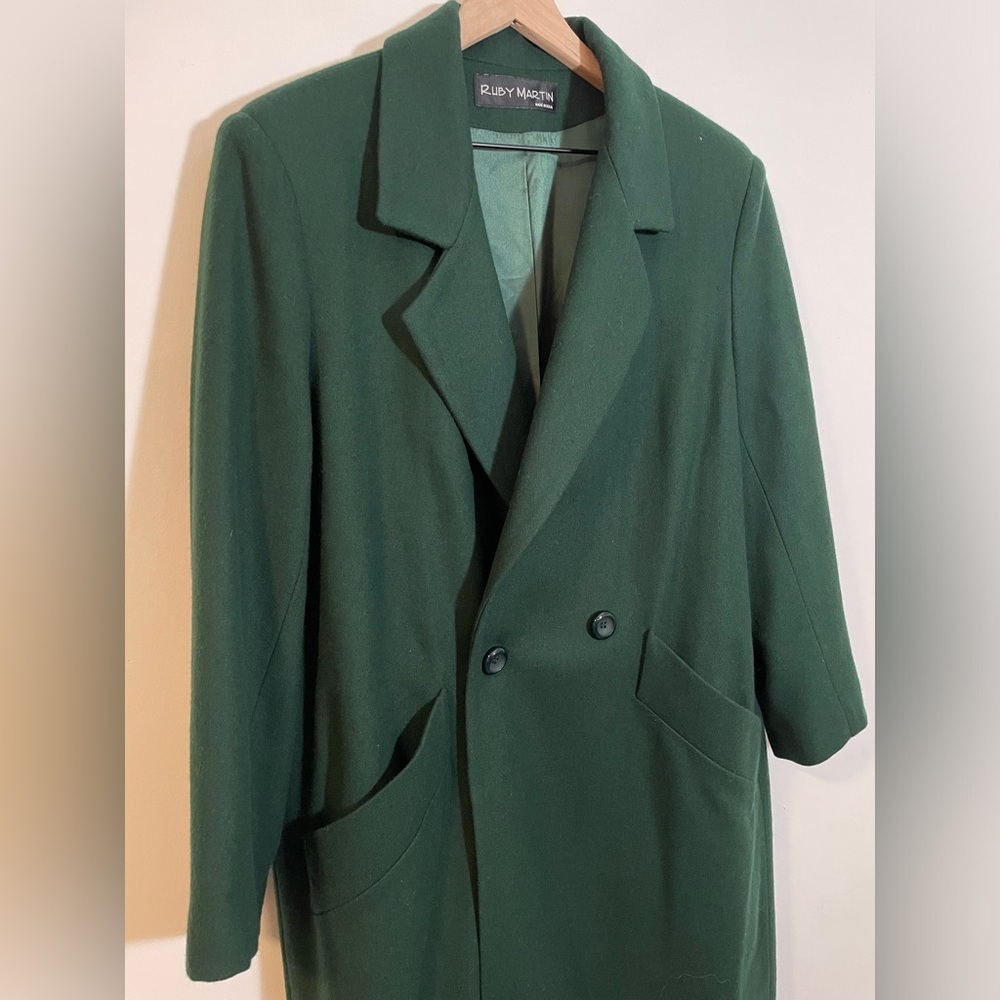 VTG 50’s-60’s Ruby Martin 100% Wool Emerald Green Lined Trench Coat Size 16P USA - Picture 3 of 15
